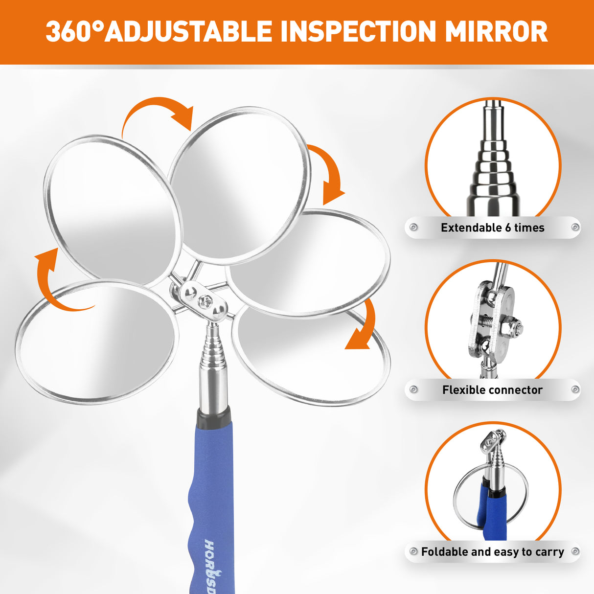 4-piece telescoping magnetic pickup tool kit with inspection mirror, flexible grabber and strong magnets