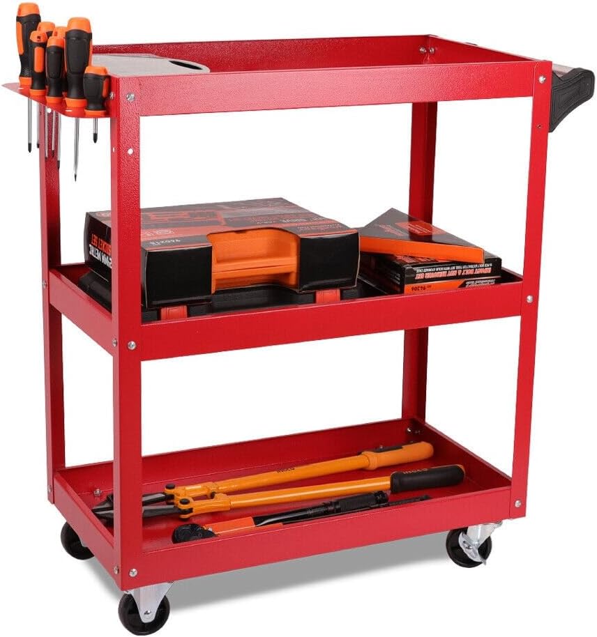 3-Tier Heavy Duty Tool Cart Trolley - Workshop Garage Storage Organizer with 150KG Capacity