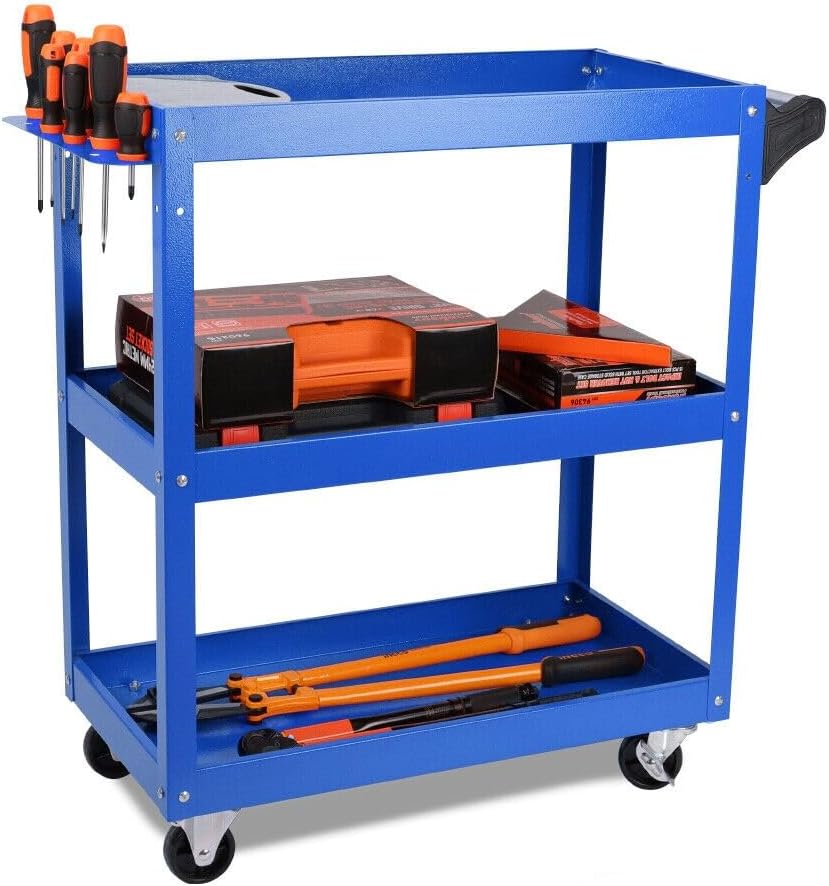 3-Tier Heavy Duty Tool Cart Trolley - Workshop Garage Storage Organizer with 150KG Capacity