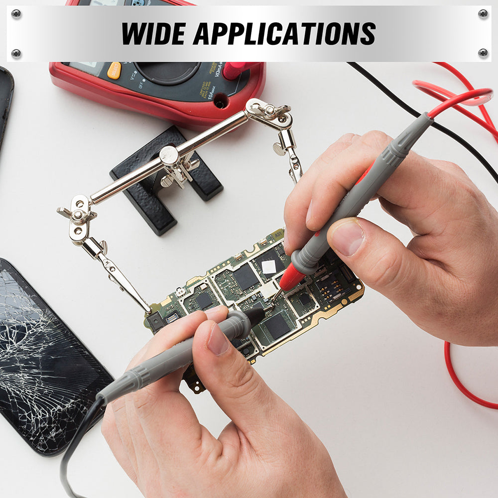 SWANLAKE 1000V 20A multimeter test leads with red and black silicone cables, sharp probe tips, banana plug connectors, and insulated grips