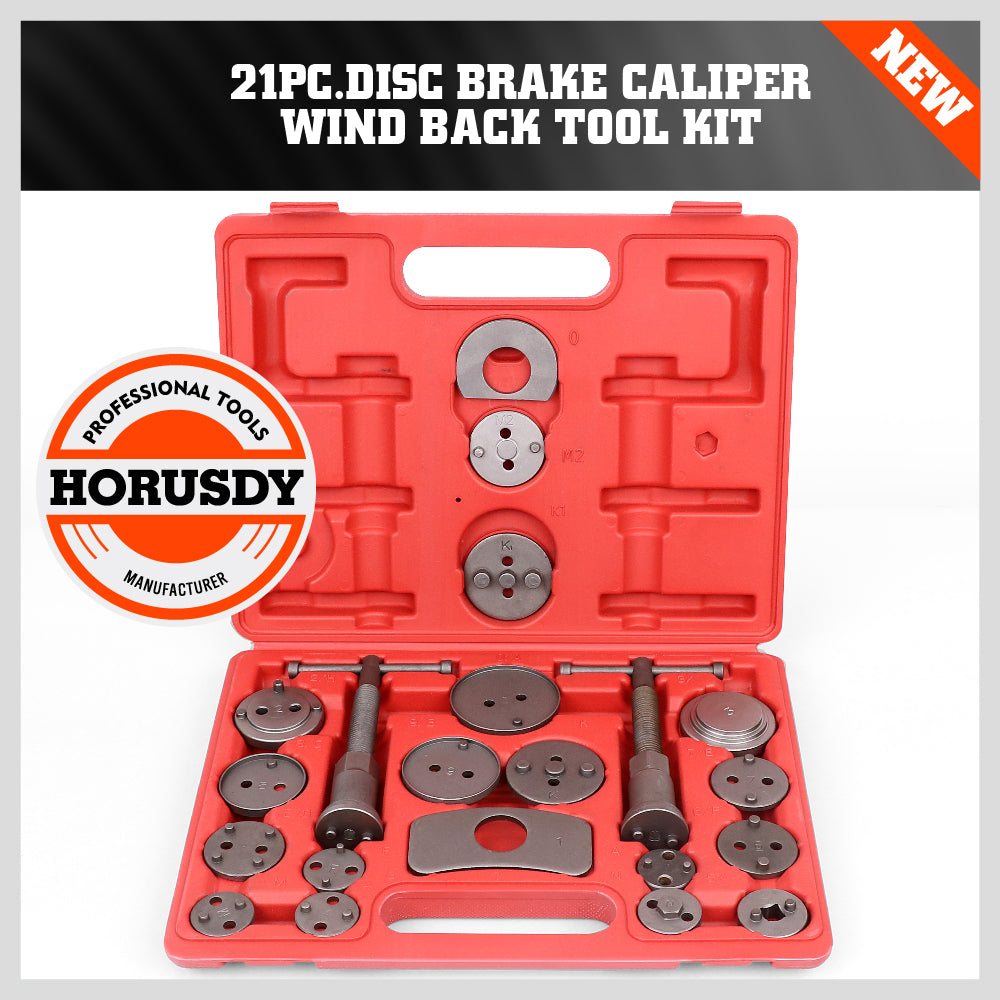 HORUSDY 21-Piece Disc Brake Caliper Wind Back Tool Kit with magnetic spindle and case, ideal for retracting brake pistons and replacing brake pads