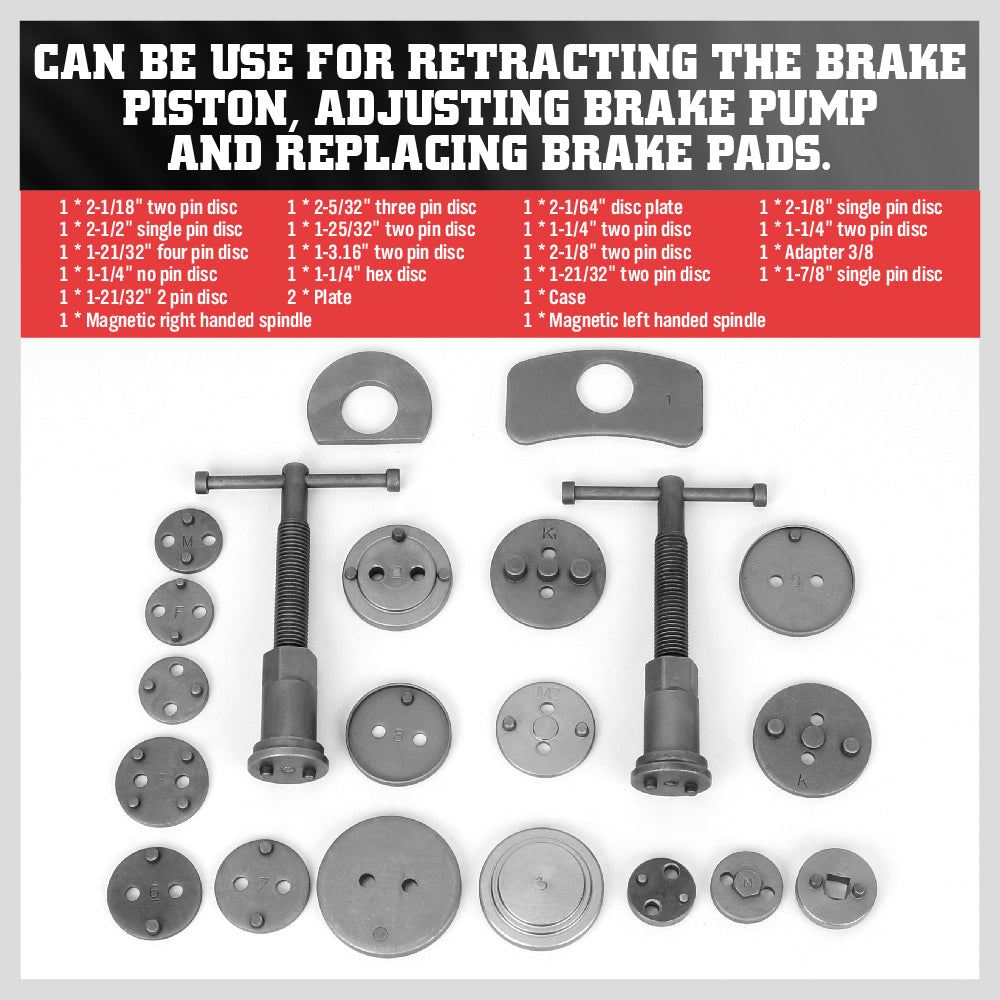 HORUSDY 21-Piece Disc Brake Caliper Wind Back Tool Kit with magnetic spindle and case, ideal for retracting brake pistons and replacing brake pads