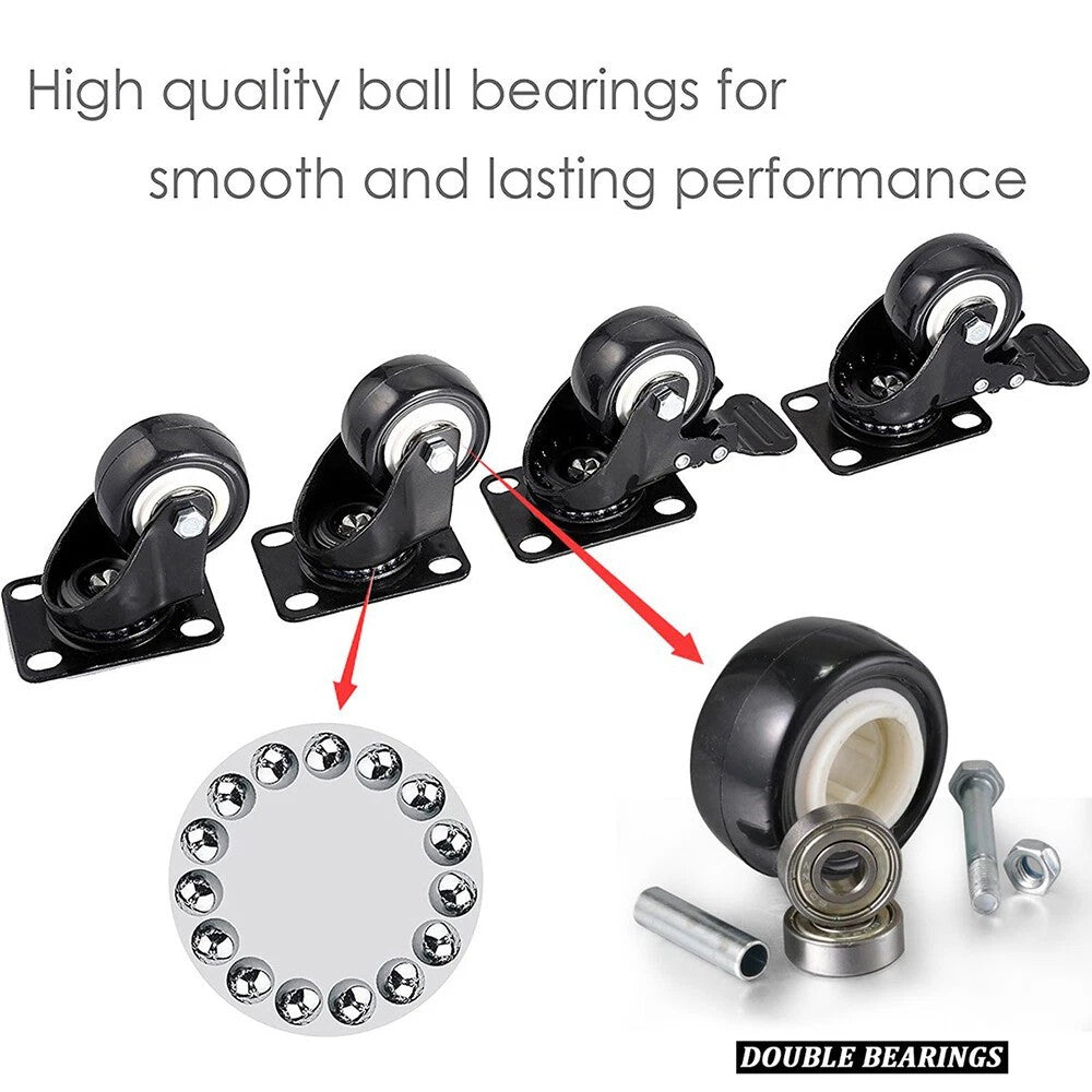 40mm and 50mm swivel caster wheels with brake and non-brake for furniture carts workbenches and storage trolleys