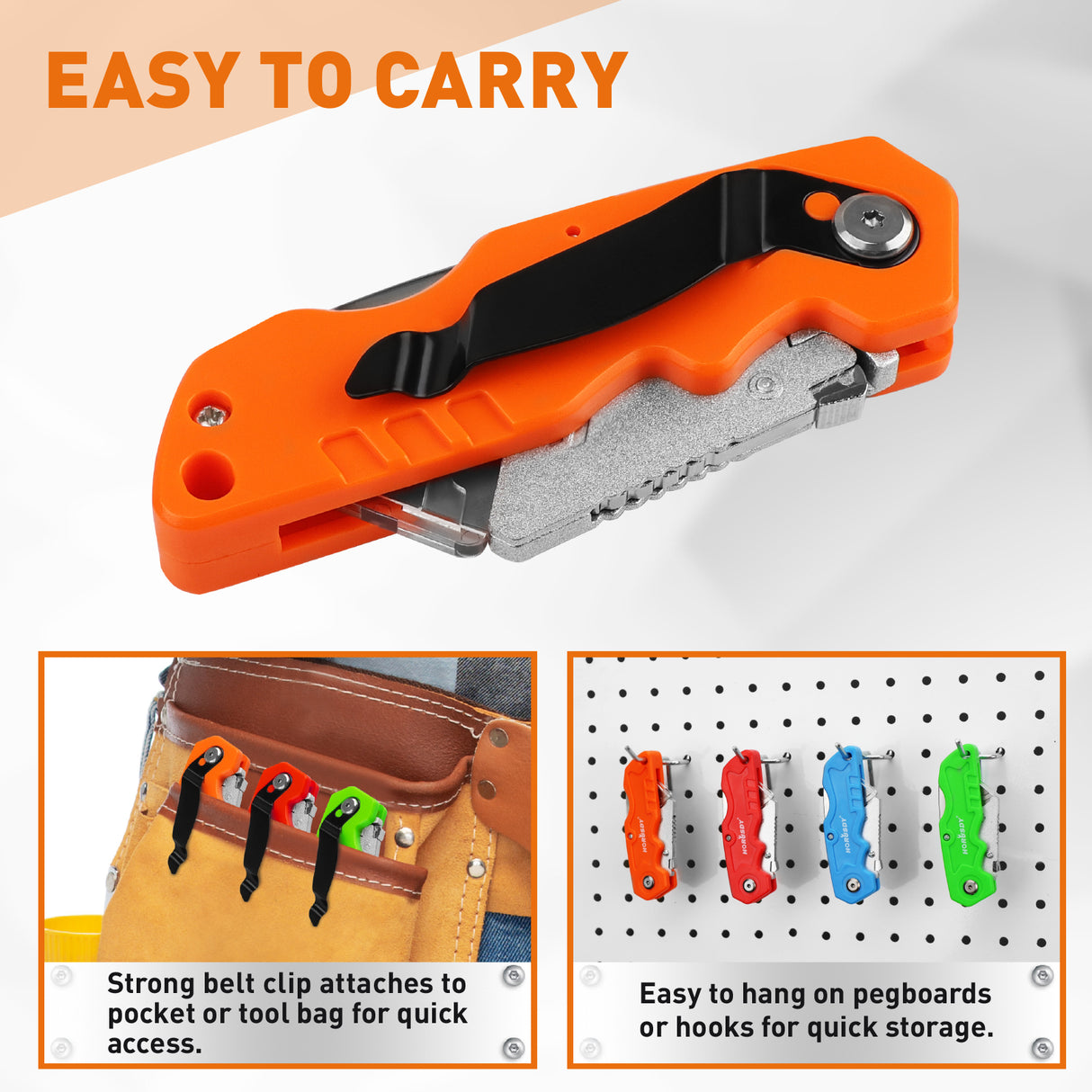 4Pc Folding Utility Knife Set | Quick-Change Box Cutter with 10 Extra Blades | Includes Storage Bag