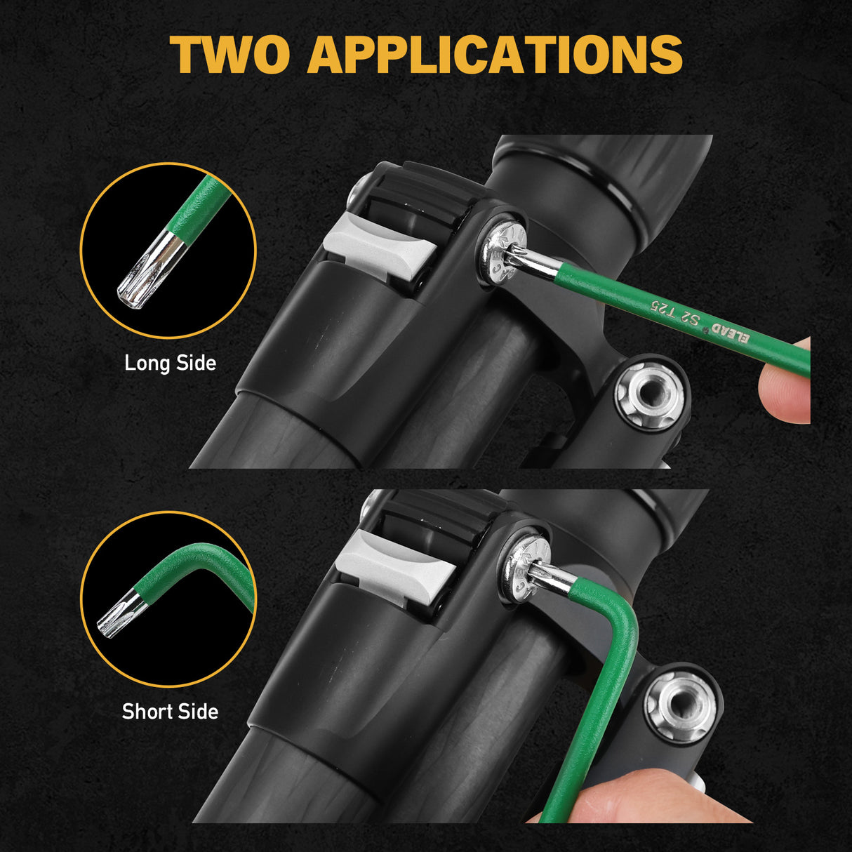 13-piece T10-T80 long arm Torx key set with L-shaped S2 steel star wrenches and green coated finish