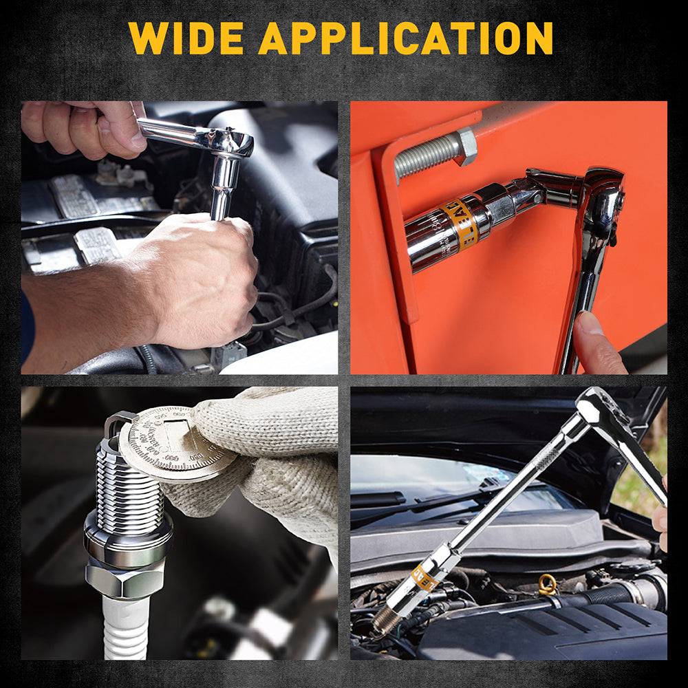 6-piece 3/8 inch drive spark plug socket set with metric and SAE sockets, CR-V steel, 6-point design and spark plug gap tool in storage case