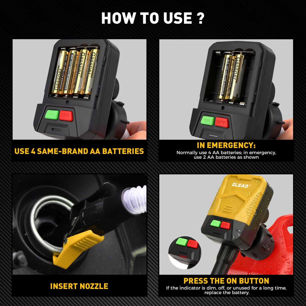 ELEAD Automatic Fuel Transfer Pump, Battery Powered Gas Pump with Auto Shut-Off, 3.2 GPM, Includes 3 Adapters