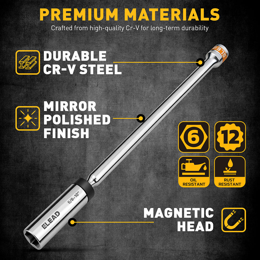 8-piece swivel magnetic spark plug socket set with CR-V steel and 360-degree rotation