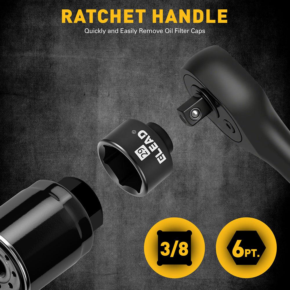 10-piece 3/8 inch oil filter cap removal tool set with metric sockets and ratchet