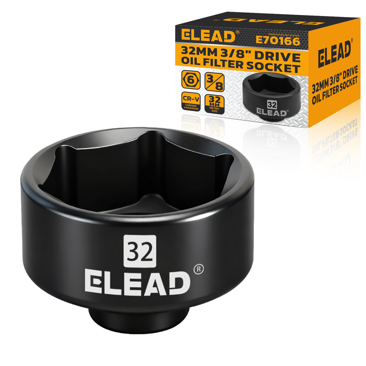ELEAD 32mm 3/8" Drive Oil Filter Socket, 6-Point CR-V Oil Filter Removal Tool for GM Ecotec Engines