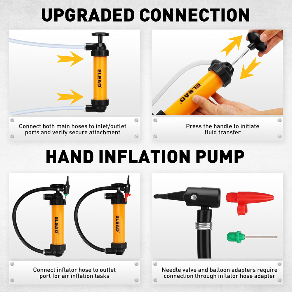 manual siphon transfer pump kit for air and liquid with hoses and adapters