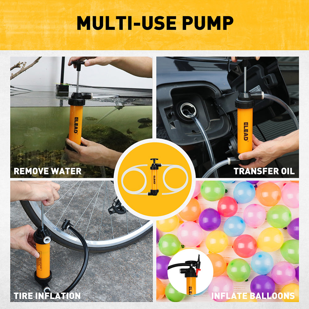 manual siphon transfer pump kit for air and liquid with hoses and adapters