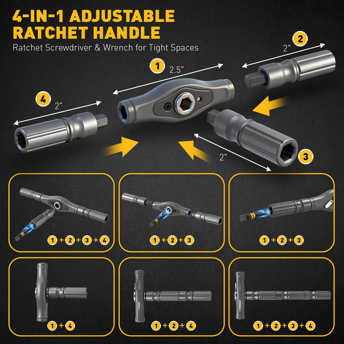 46-in-1 magnetic ratchet screwdriver kit with S2 steel bits, 7 magnetic nut drivers, 4-in-1 adjustable ratchet handle, built-in magnetizer and compact storage case