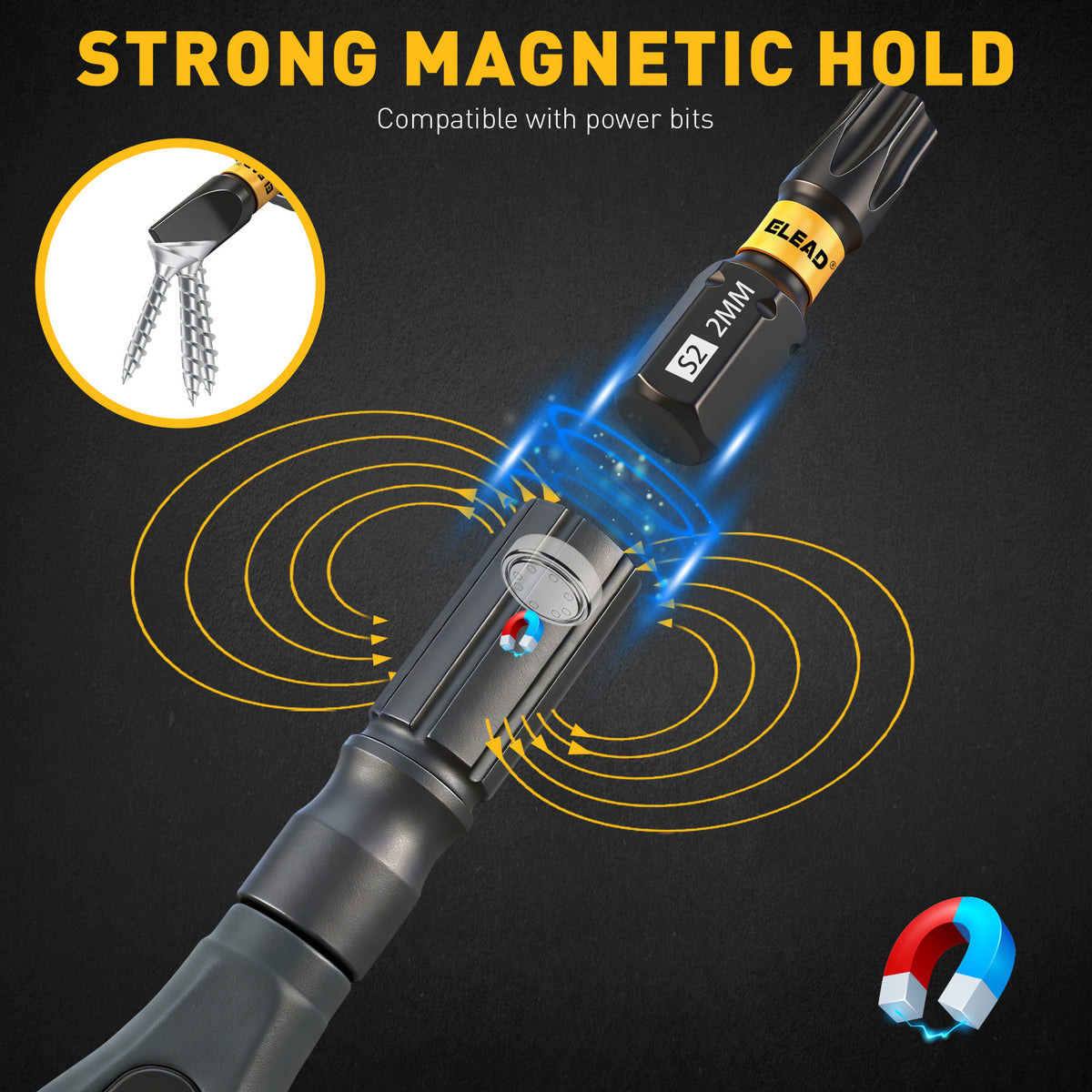 46-in-1 magnetic ratchet screwdriver kit with S2 steel bits, 7 magnetic nut drivers, 4-in-1 adjustable ratchet handle, built-in magnetizer and compact storage case