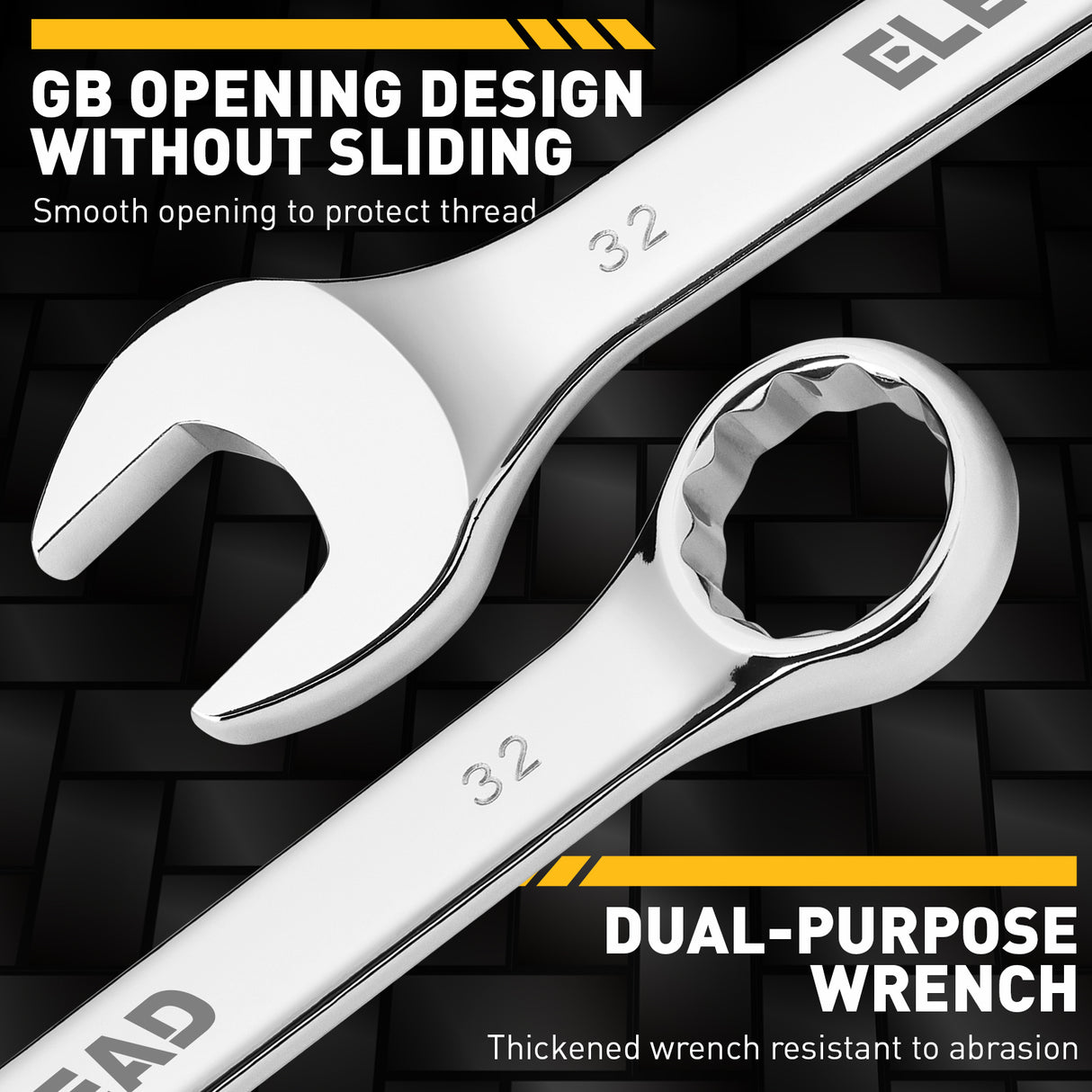 25-piece metric combination wrench set with 6-28mm, 30mm and 32mm CR-V open-end and 12-point box-end wrenches in a roll-up tool pouch