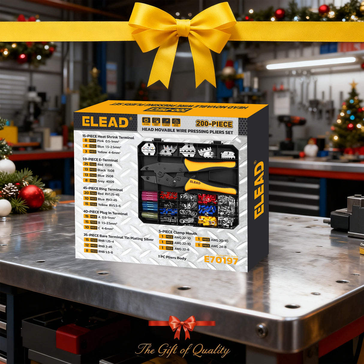 ELEAD ratcheting wire crimping tool kit with interchangeable jaws and terminal connectors assortment for electrical wiring repair
