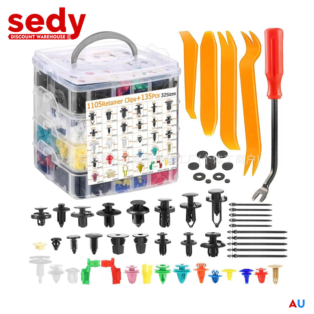 925PCS car retainer clips assortment kit with trim removal tools, fasteners set for automotive bumper, door, fender and panel repair.