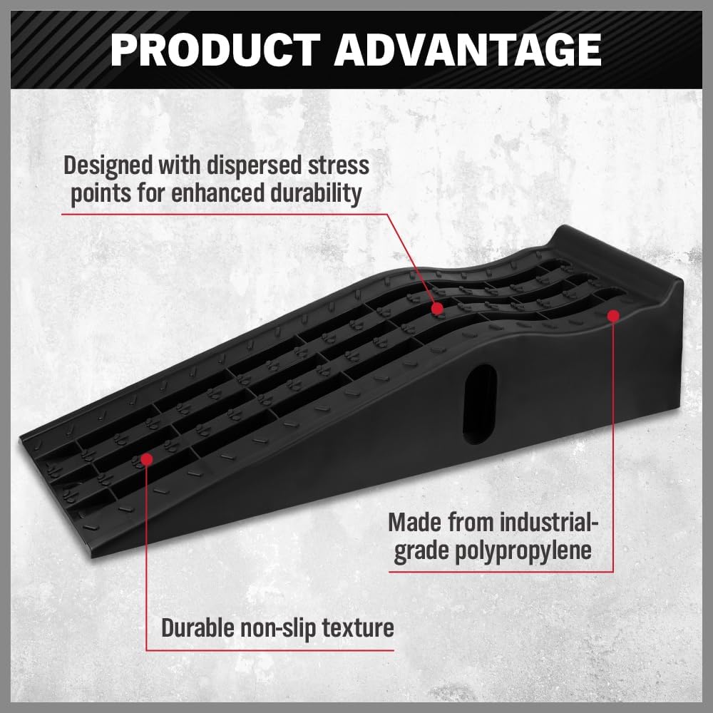 Heavy-Duty A Pair Car Ramps with Non-Slip Surface for Extra-Wide Tire - 5 Ton Capiticy