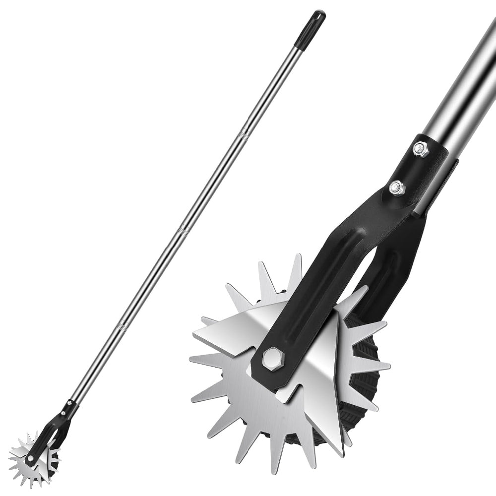 manual rolling lawn edger tool with 67.7 inch stainless steel handle, metal edging blade and guide wheel for trimming grass edges along sidewalks, driveways, garden paths and lawn borders