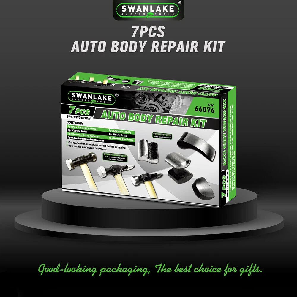 7 Piece Car Body Repair Hammer & Dolly Kit Auto Panel Beating Dent Roller Auto