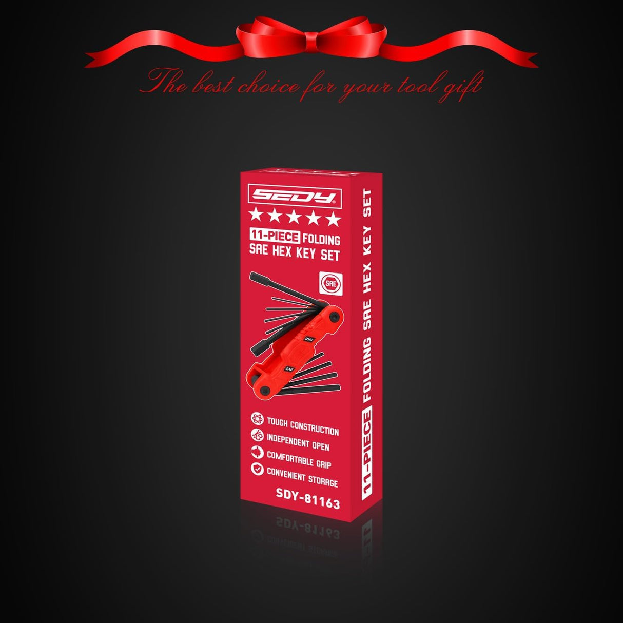 SEDY 11PCS Folding SAE Hex Key Set with S2 Steel Construction, Ergonomic Handle and Compact Folding Design for Auto, Bike and Home Repair