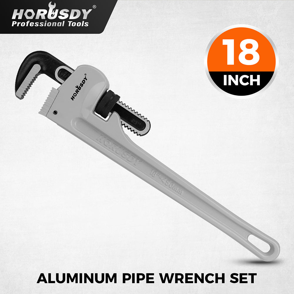 18 inch aluminum straight pipe wrench with 30 degree V-shaped alloy steel teeth, heavy duty lightweight pipe wrench for plumbing