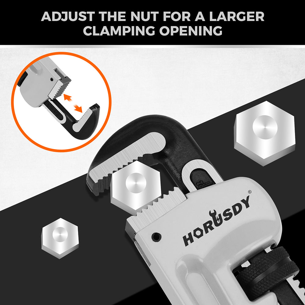 HORUSDY 3-Piece Aluminum Pipe Wrench Set, 10" 14" 18" Straight Pipe Wrenches with 30° V-Shaped Teeth, Heavy Duty Plumbing Tools