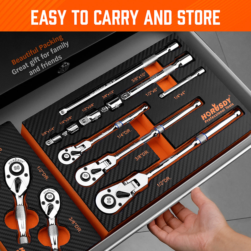 10-piece 90-tooth flex-head ratchet handle set with adapters and extension bars for automotive and mechanical work