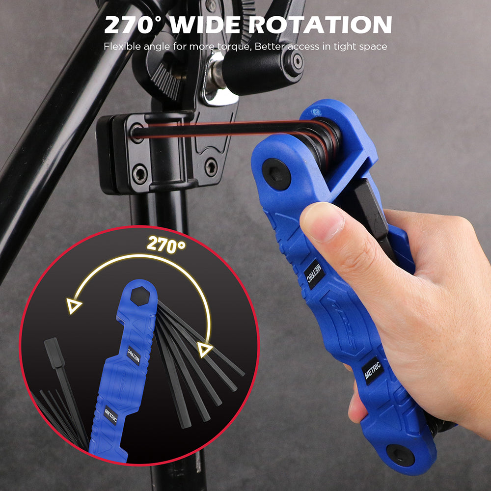 SEDY 12PCS Folding Metric Hex Key Set with S2 Steel Construction, Ergonomic Handle and 270° Rotation for Bike, Auto and DIY Repair