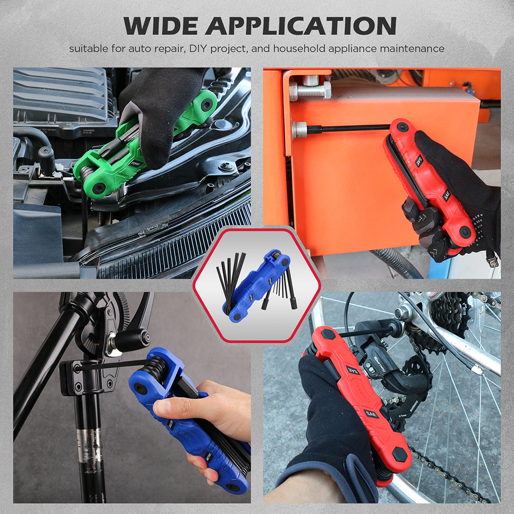 SEDY 12PCS Folding Metric Hex Key Set with S2 Steel Construction, Ergonomic Handle and 270° Rotation for Bike, Auto and DIY Repair