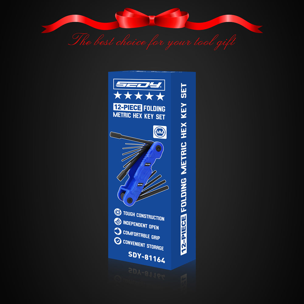 SEDY 12PCS Folding Metric Hex Key Set with S2 Steel Construction, Ergonomic Handle and 270° Rotation for Bike, Auto and DIY Repair