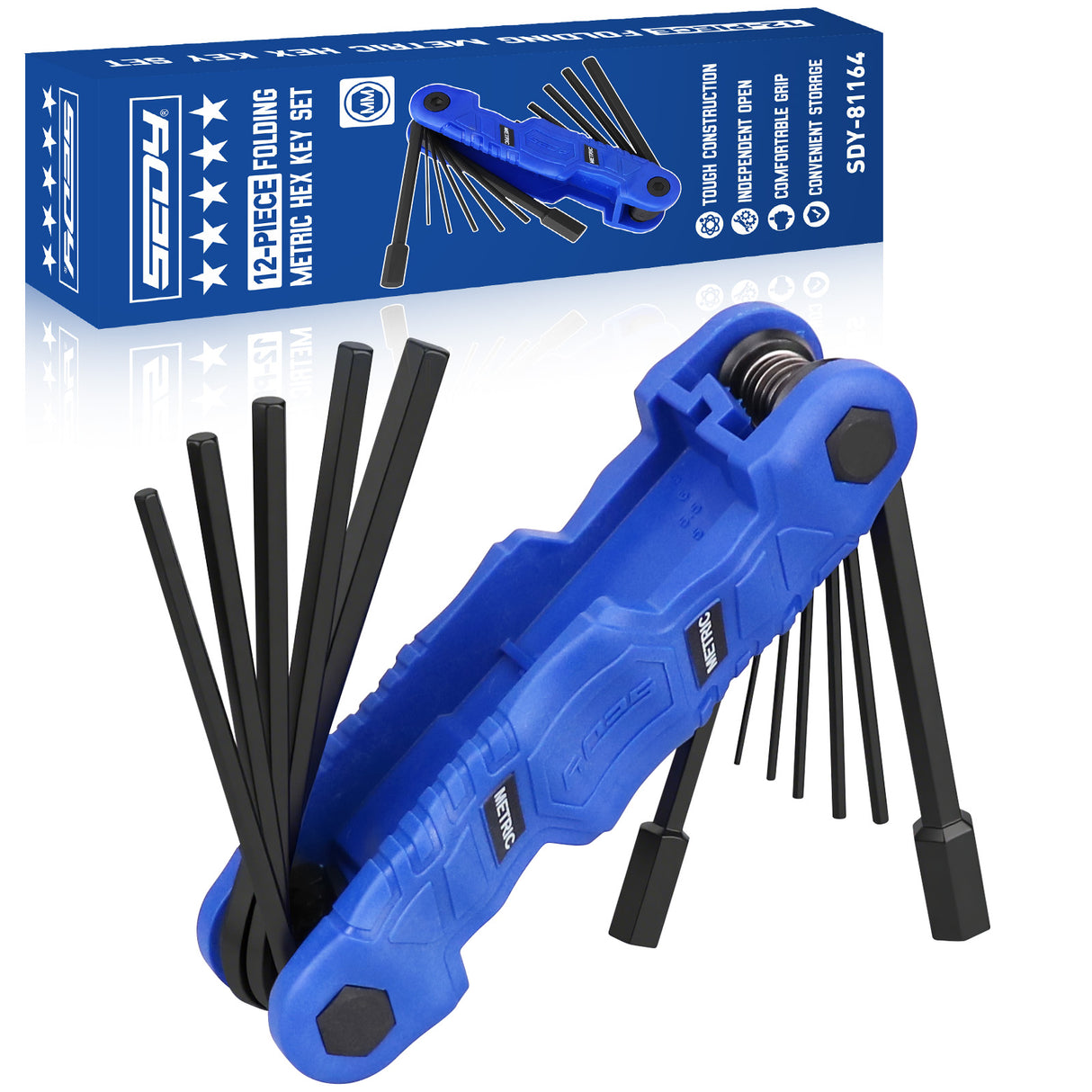 SEDY 12PCS Folding Metric Hex Key Set with S2 Steel Construction, Ergonomic Handle and 270° Rotation for Bike, Auto and DIY Repair