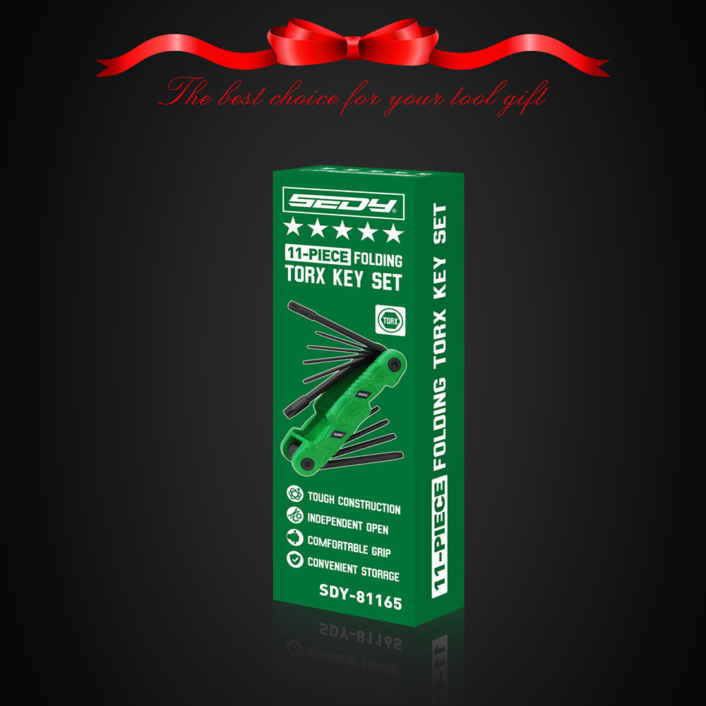 SEDY 11PCS Folding Torx Key Set with S2 Steel Construction, Ergonomic Handle, and Portable Folding Design for Auto, Bike, and DIY Repair