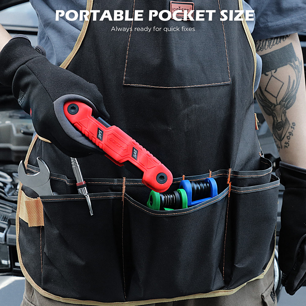 SEDY 34-piece folding hex and torx key set with metric, SAE, and star wrenches made of S2 steel, featuring ergonomic handles and corrosion resistance.