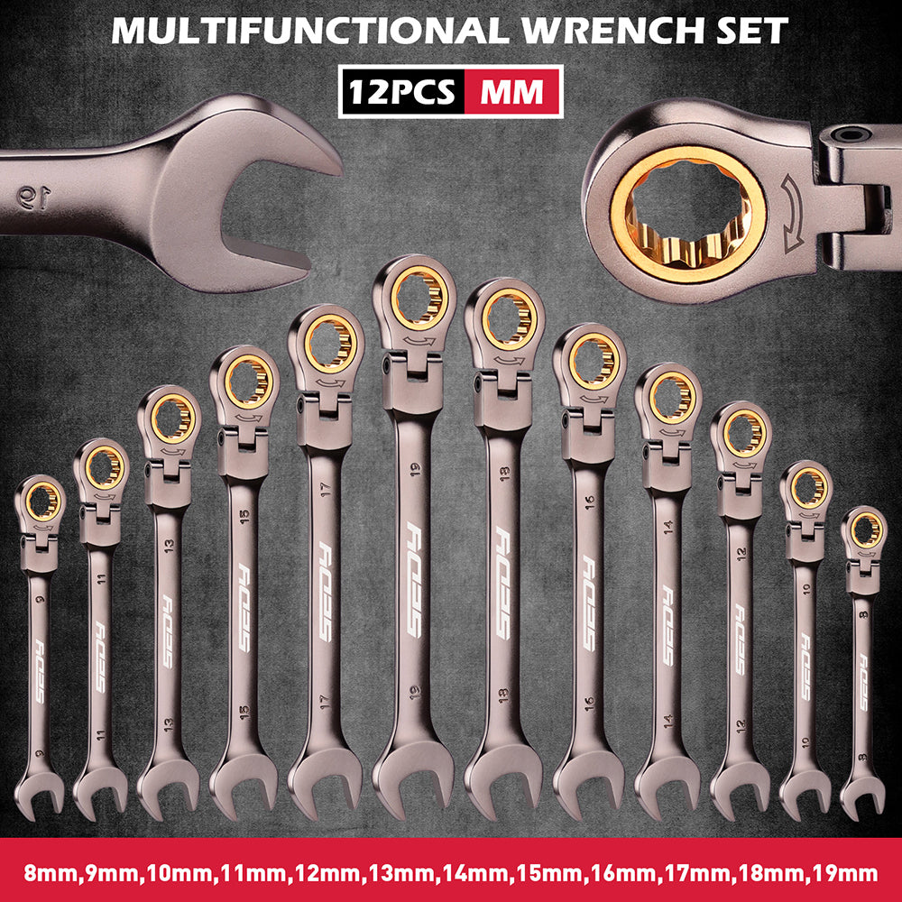 SEDY 12-piece SAE ratcheting wrench set with CR-V steel, 72-tooth mechanism and magnetic storage rack