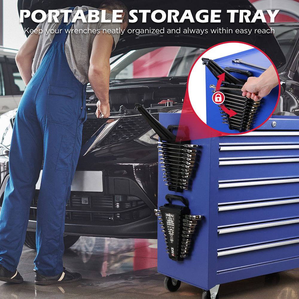 SEDY 12-piece SAE ratcheting wrench set with CR-V steel, 72-tooth mechanism and magnetic storage rack