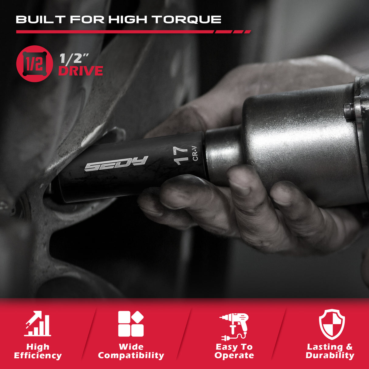 29 piece 1/2 inch drive impact socket set SAE metric deep sockets CRV steel with extension bars heavy duty automotive tool kit