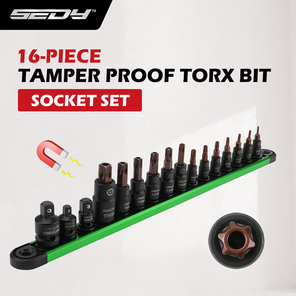 16PCS tamper proof Torx bit socket set with magnetic rail and CR-V S2 steel sockets for automotive and mechanical repair in Australia