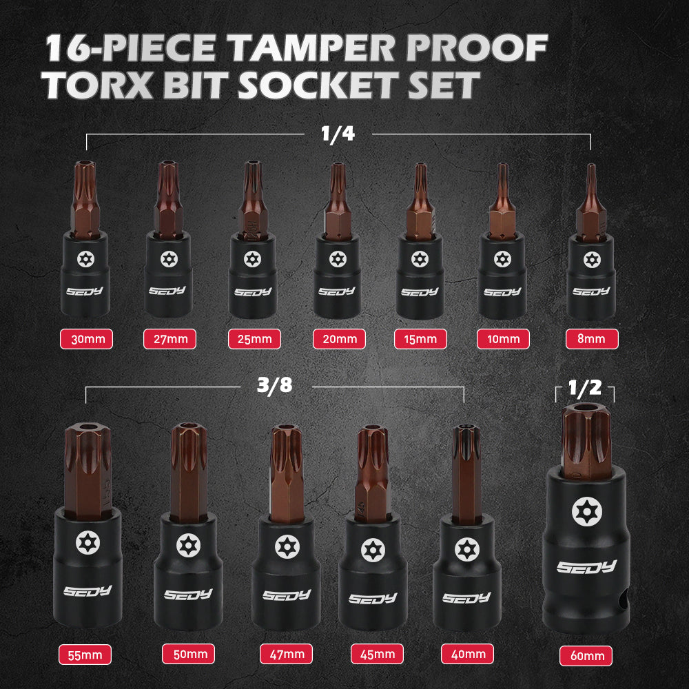 16PCS tamper proof Torx bit socket set with magnetic rail and CR-V S2 steel sockets for automotive and mechanical repair in Australia