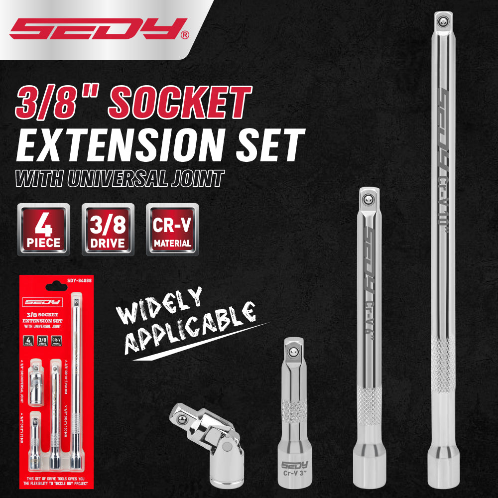 SEDY 3/8-inch socket extension bar set with universal joint for automotive and mechanical repair.