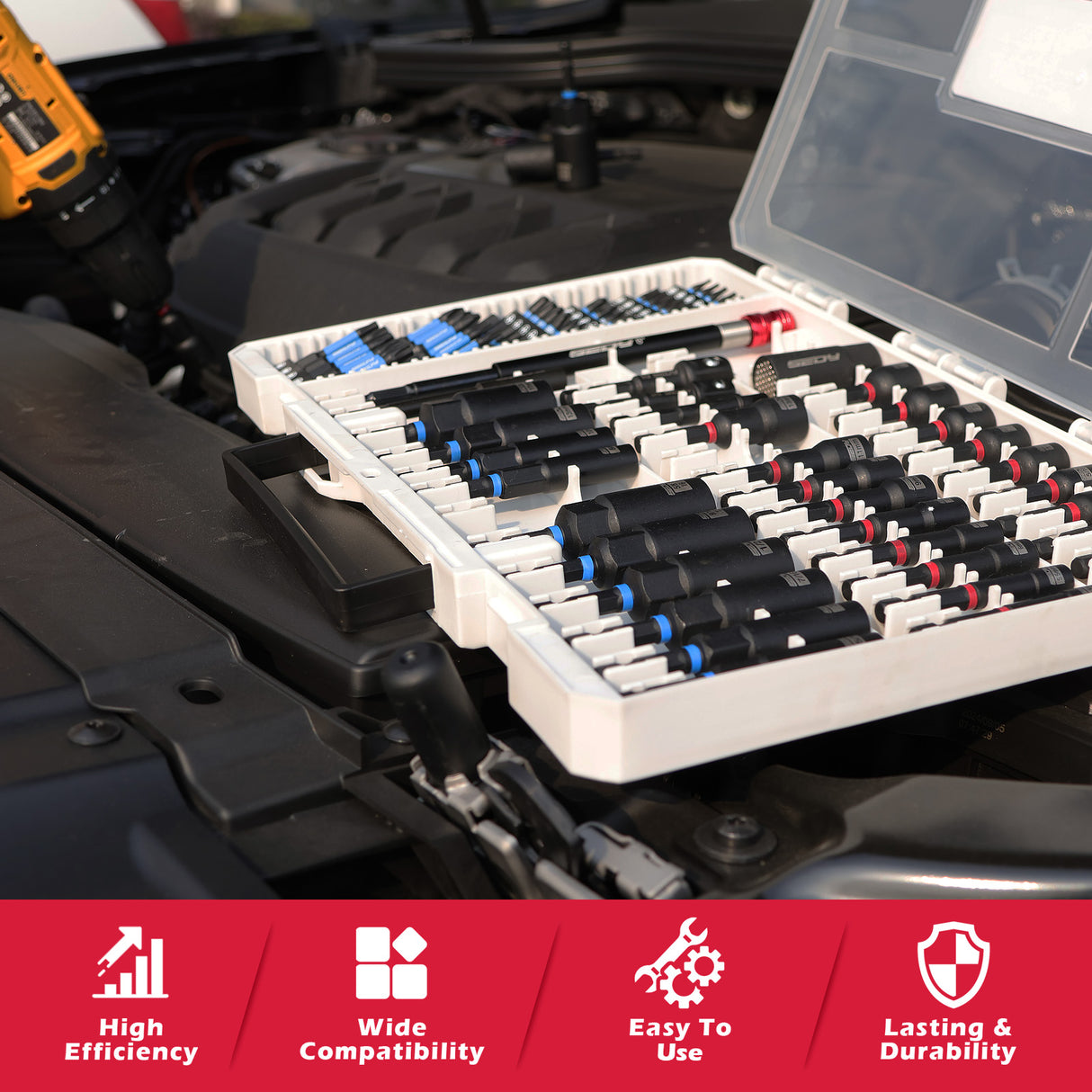 SEDY 80-piece magnetic nut driver bit set with SAE and metric sizes in storage case