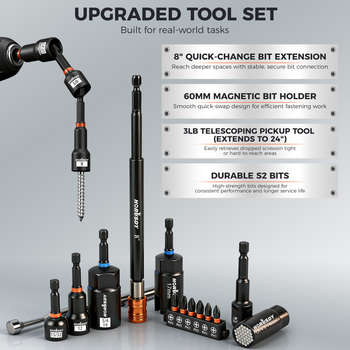 79-piece magnetic nut driver set with metric and SAE sockets, S2 screwdriver bits, CR-V steel sockets, bit extension and portable case