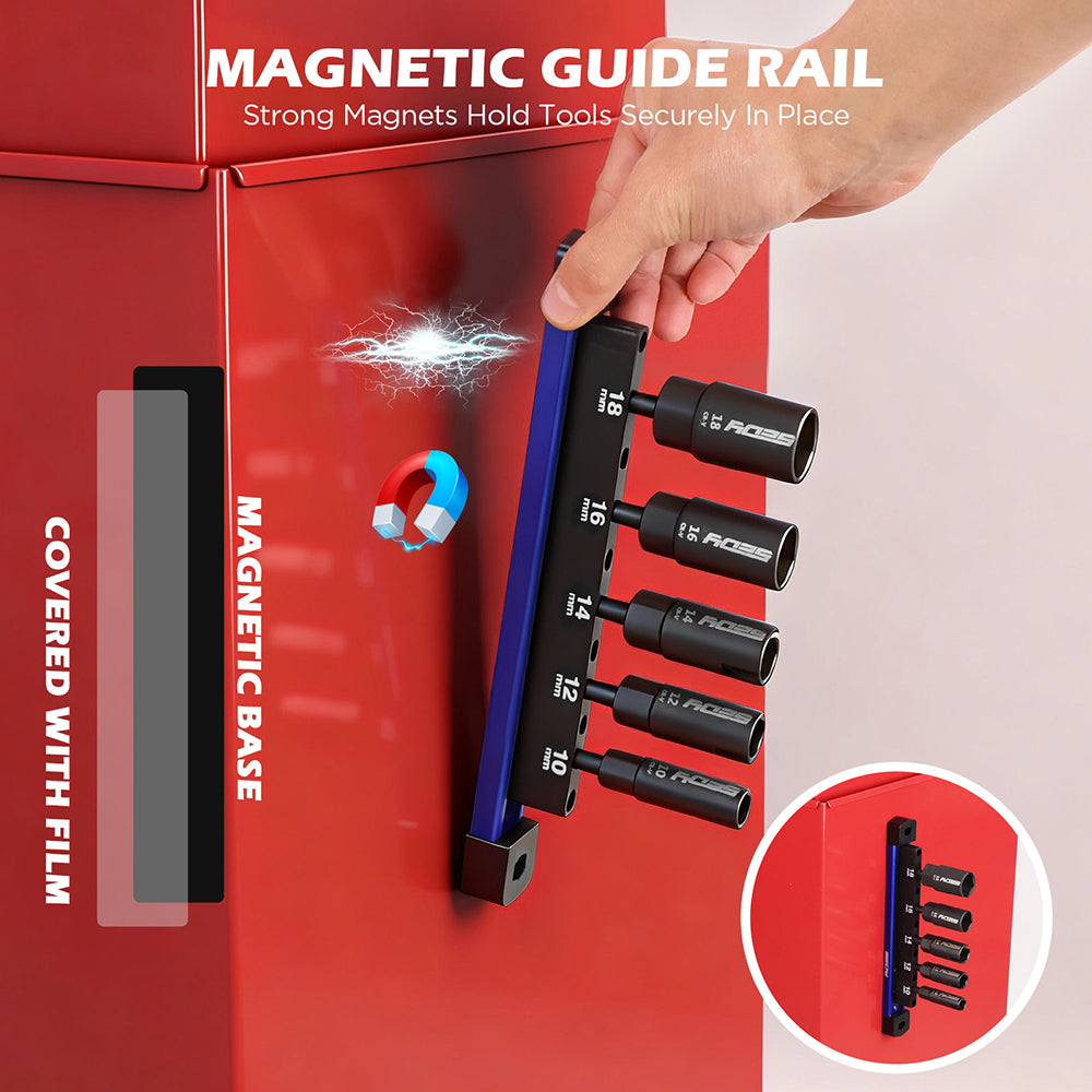 SEDY 5 piece metric power wing nut driver set with magnetic organizer rail 1/4 inch hex shank CR-V steel 10-18mm