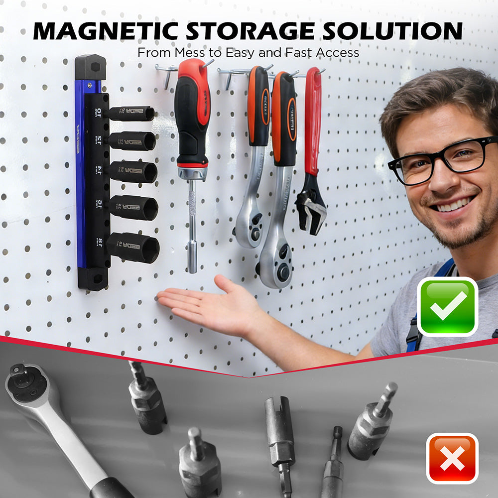 SEDY 5 piece metric power wing nut driver set with magnetic organizer rail 1/4 inch hex shank CR-V steel 10-18mm