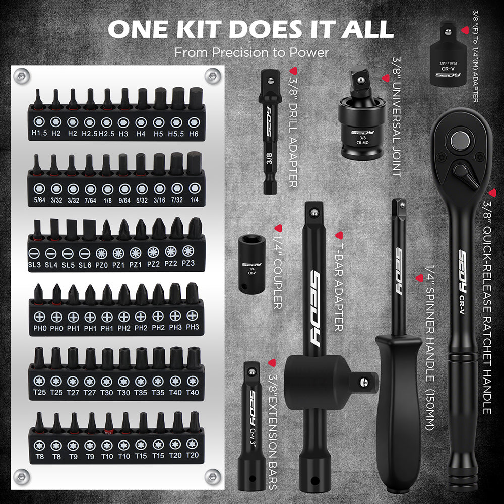 SEDY 132-piece mechanics tool set with sockets, wrenches and portable 2-drawer toolbox