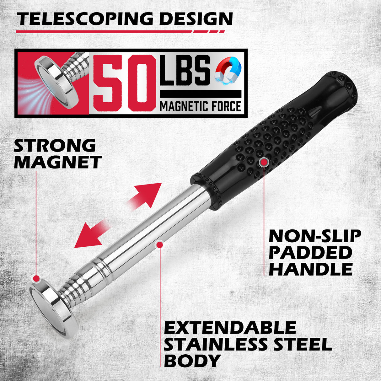 SEDY telescoping magnetic pickup tool with 50 lbs lifting capacity and two 4-inch stainless steel magnetic trays for tool and parts storage