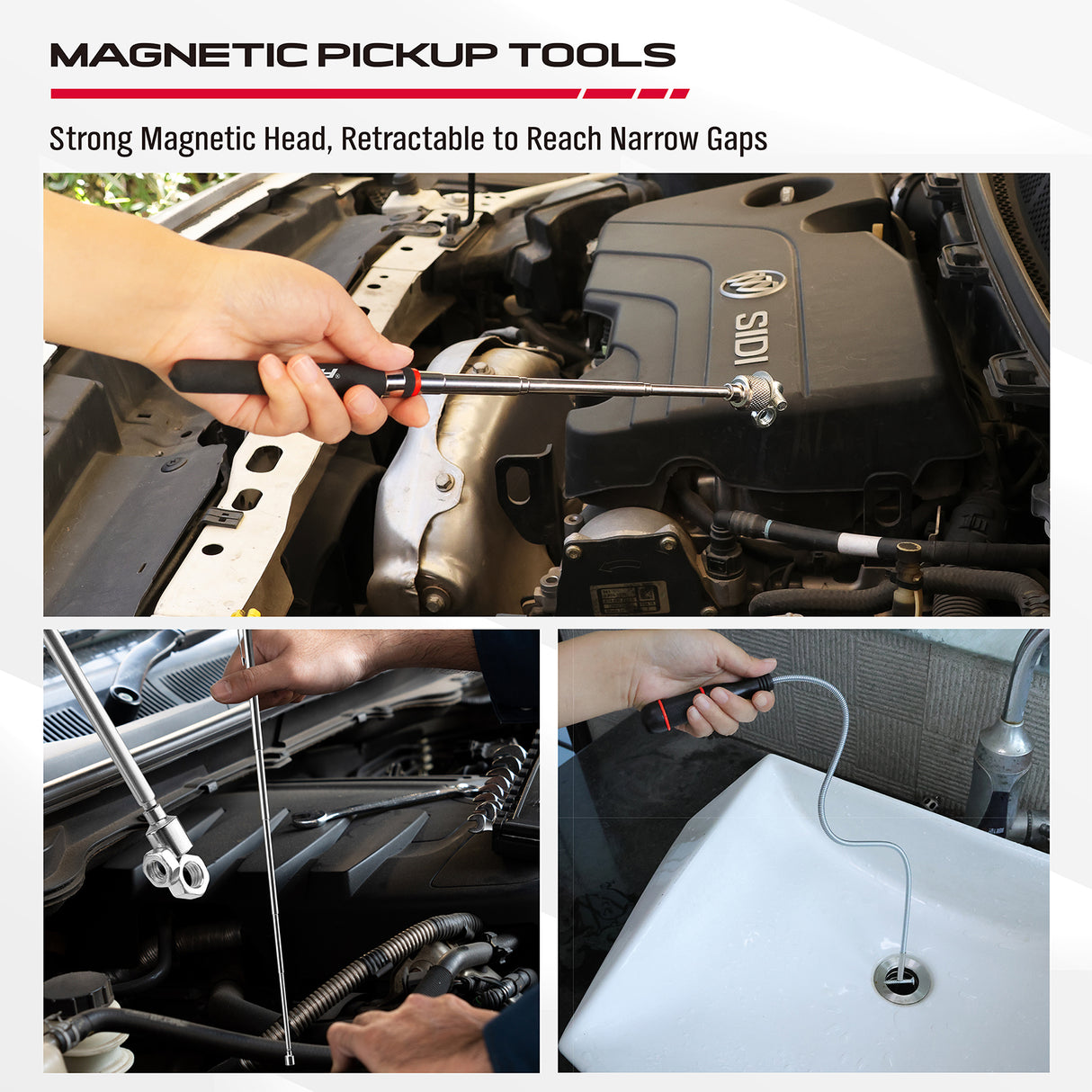 magnetic parts tray set with pickup tools stainless steel trays telescoping and flexible magnetic pickup tool kit for mechanics