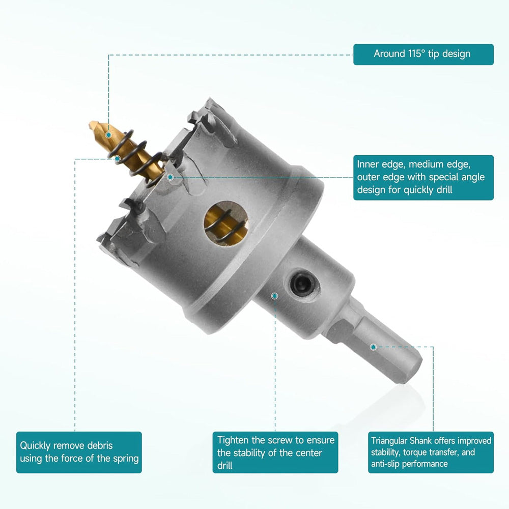 HORUSDY 12PCS Carbide Hole Saw Kit with Tungsten Carbide Tipped Drill Bits, Hex Keys, and Carrying Case for Cutting Steel, Iron, Copper, and Alloy
