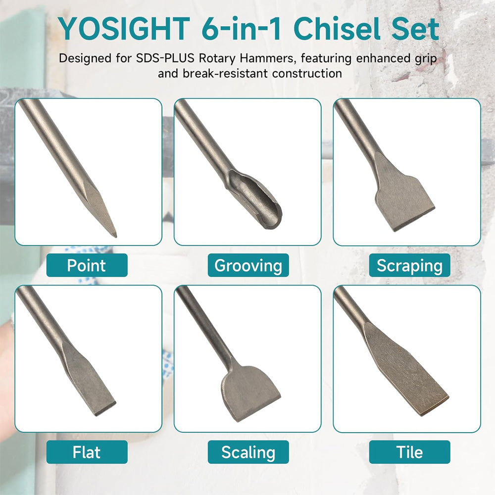 HORUSDY 10PCS SDS Plus Rotary Hammer Drill and Chisel Set with Carbide-Tipped Bits and Storage Bag for Concrete, Brick, Stone, and Masonry