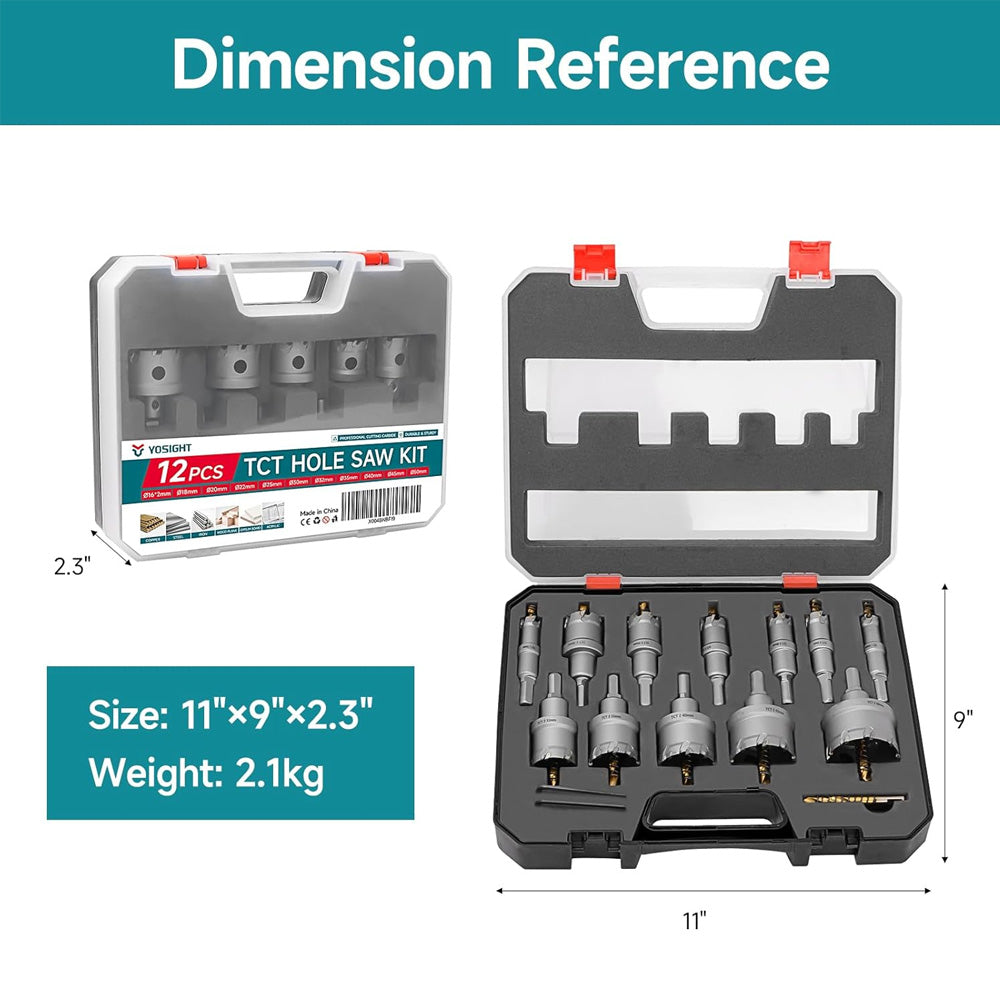 HORUSDY 12PCS Carbide Hole Saw Kit with Tungsten Carbide Tipped Drill Bits, Hex Keys, and Carrying Case for Cutting Steel, Iron, Copper, and Alloy